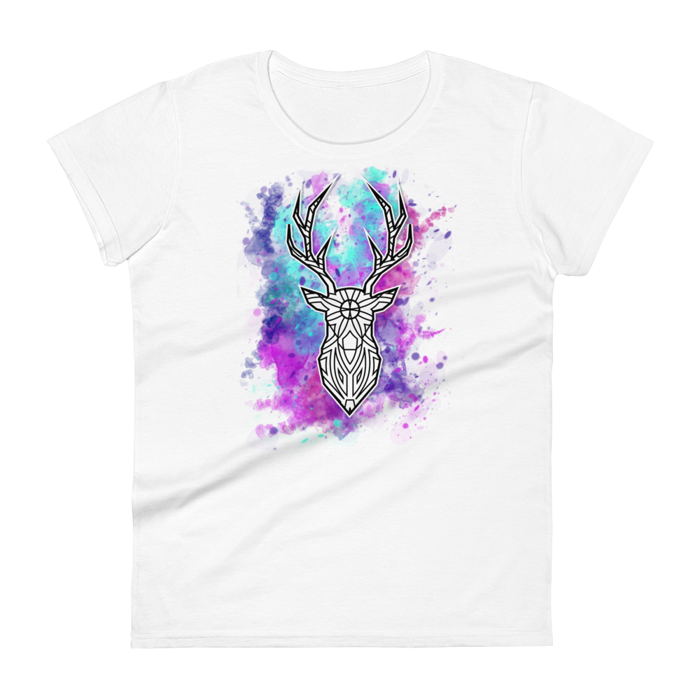Geometric Deerhead Buck Graphic T-Shirt - Watercolor Edition