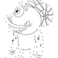 Dot-to-dot activity page featuring a whimsical monster design. The numbers range from 1 to 88, guiding the user to reveal the full illustration. Visible parts of the monster include a large, single eye, some teeth, shaggy fur, and horns. A fun and interactive puzzle for young learners to complete.