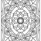 
A black-and-white mandala coloring page featuring a central oval shape surrounded by floral and geometric patterns. At the heart of the design is a flower-like motif with petals radiating around a circular center. The surrounding elements include small circular accents, fan-like shapes, and intricate arches, creating a symmetrical and balanced composition perfect for coloring enthusiasts.