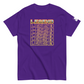 Purple t-shirt featuring 'LEGEND' in a pixelated font that has a 3D design, against a white background.