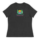 A dark gray t-shirt featuring the "Shady Pines Escape Club" logo centered on the front. The logo includes two green pine trees framing a stylized sunset with horizontal stripes in yellow, pink, purple, and blue. Below the graphic, "SHADY PINES" is written in bold green text, with "ESCAPE CLUB" in smaller pink letters underneath. The design is vibrant and modern, standing out against the dark fabric, making it perfect for casual outdoor wear.